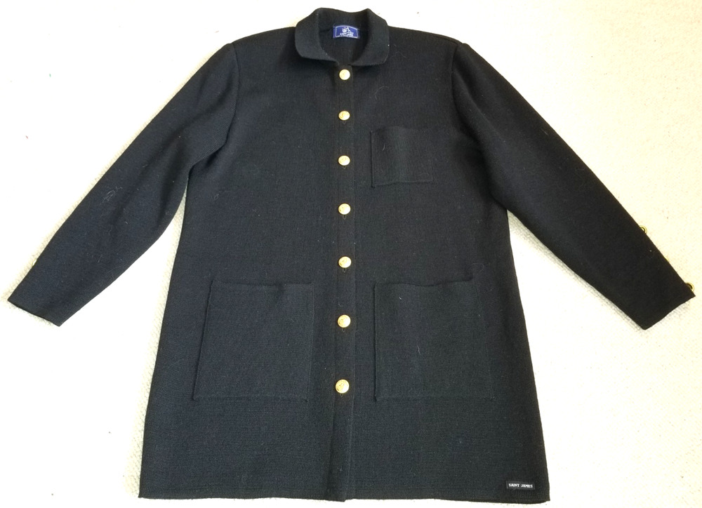 VINTAGE Womens Sweater/Jacket-SAINT JAMES-FRANCE-black wool Old Money Classic-M